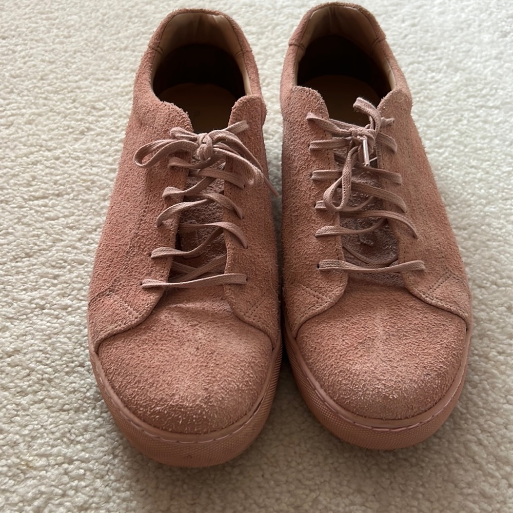 Pink suede sneakers